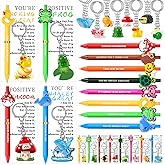 Zenoble 24Set Employee Appreciation Gifts Bulk, Thank You Inspirational Ballpoint Pens with Funny Animal Keychains Cards Christmas Gifts for Coworkers Teacher Team Staff