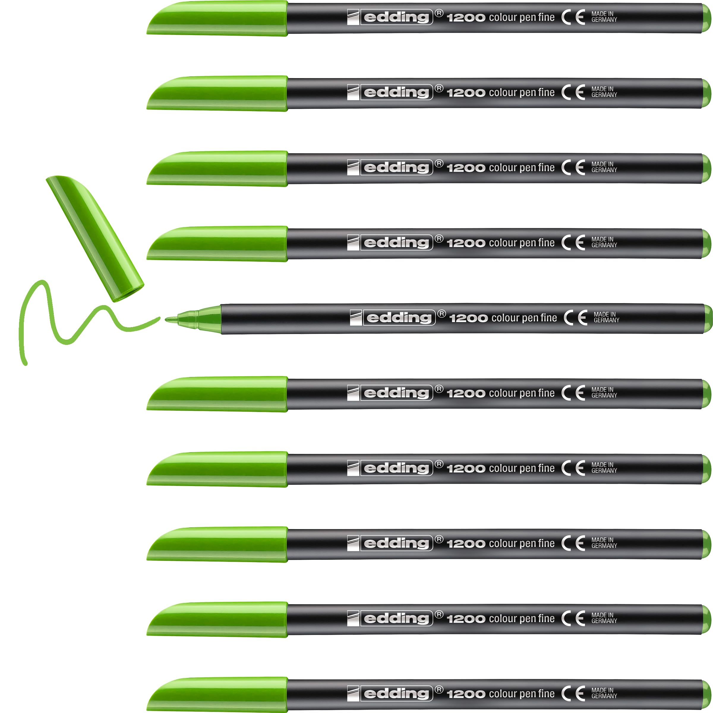 edding 1200 colour pen fine - light green - 10 pens - round tip 1 mm - felt-tip pen for drawing and writing - for school or mandala — image 1