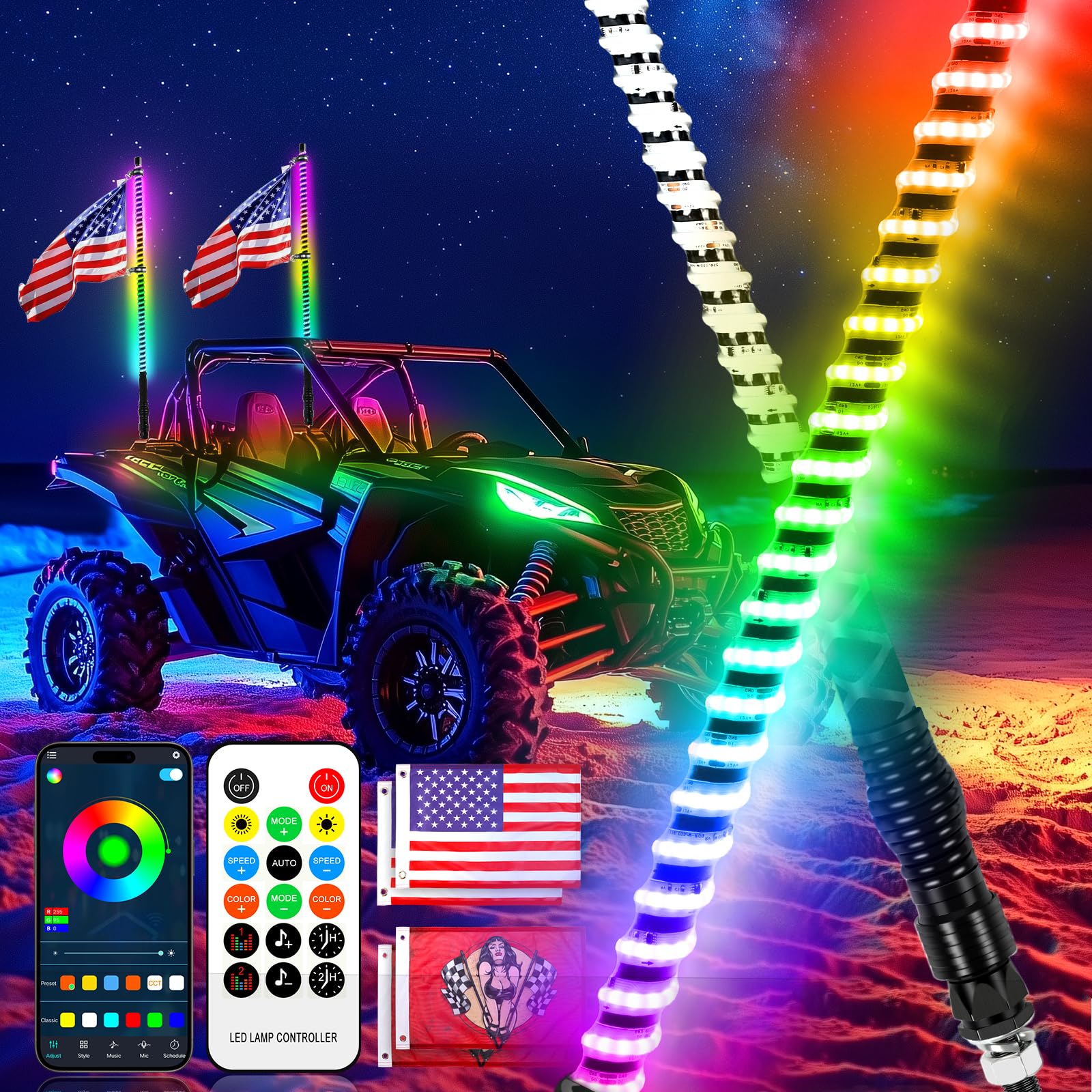 DREAMIZER 2PCS 3FT Whip Lights,Upgraded COB Light