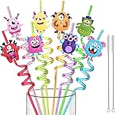 LEDUO Reusable Monster Drinking Straws - 24PCS | School Birthday Party Favors Crazy Silly Straws - Monster Themed Party Supplies - Plastic Beverages Cocktail Straw with Cartoon Decoration