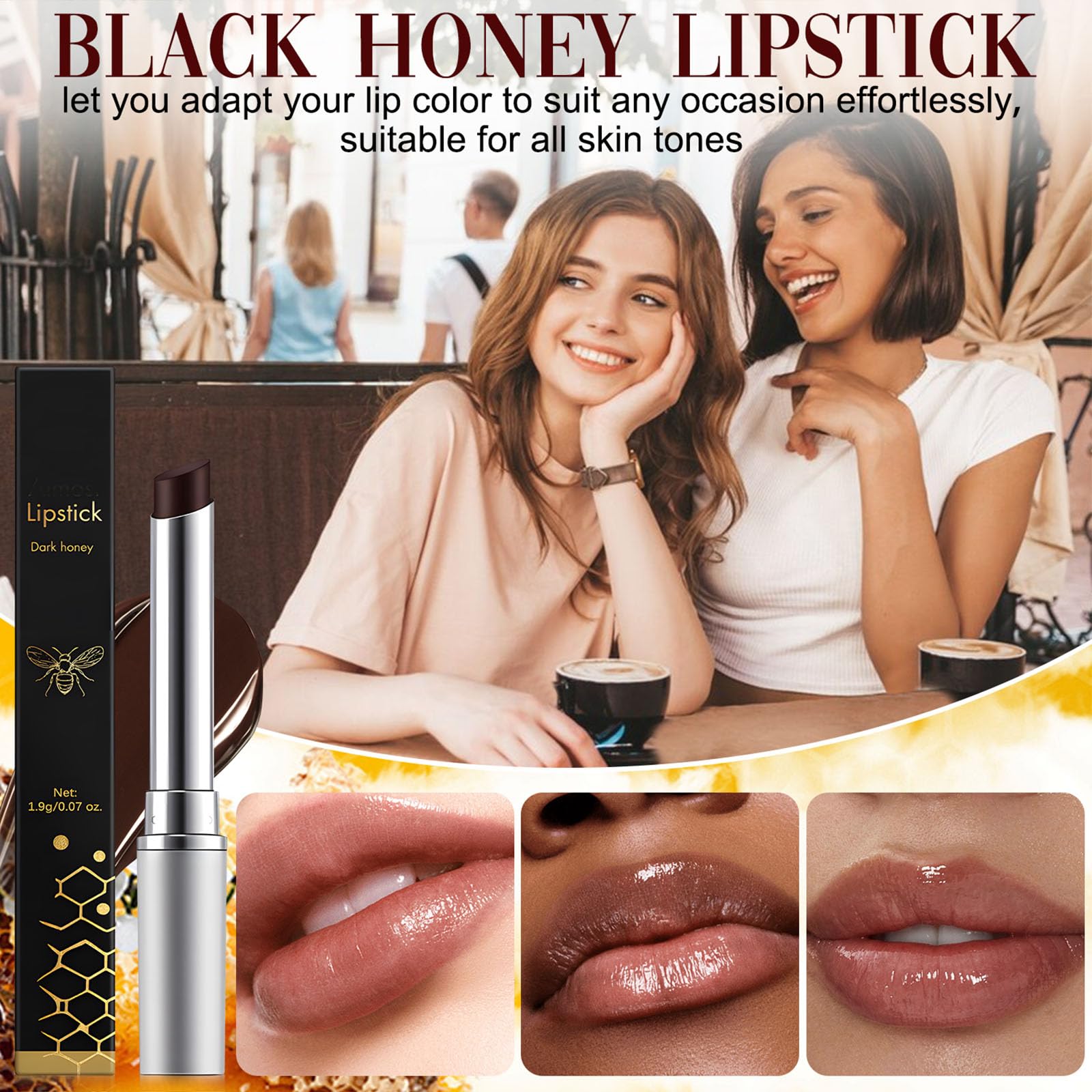 Honey noir - Black Honey Lipstick for Women, Natural Glossy Lips Balm, Nourishing and Hydrating Lip Gloss for All Skin Tones (black+black, 2)