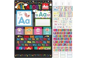 Chiisong All About Letter Pocket Chart with ABC Flash Cards Alphabet Learning Chart Letter of The Day/Week Activity Classroom Home School Decor Preschool Kindergarten Must Haves (Colorful Dot)