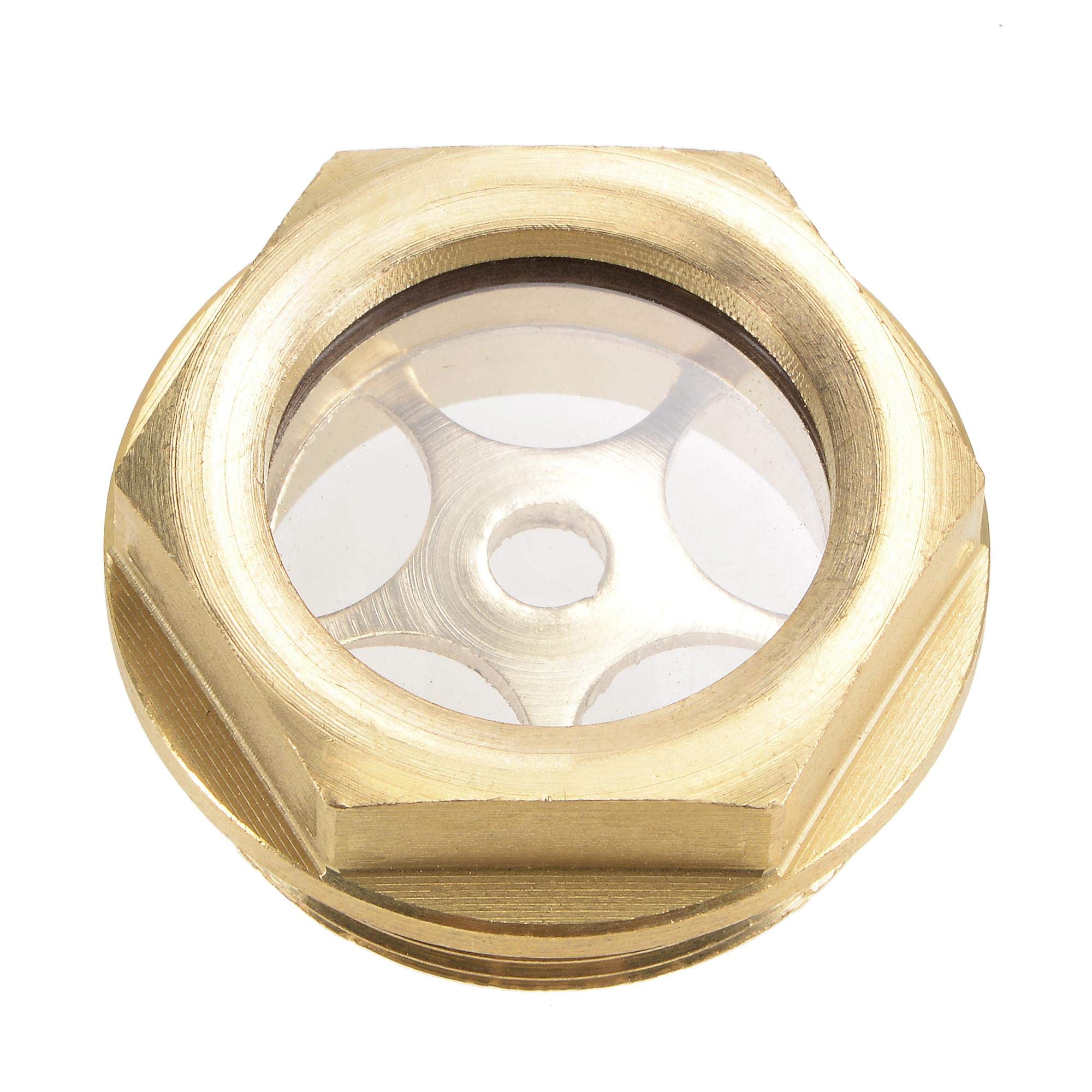 sourcing map Oil Liquid Level Gauge Sight Glass M33x1.5mm Male Threaded Brass Air Compressor Fittings with O-Ring, Yellow