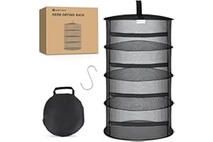 Yesker 4 Layer Herb Drying Rack Hanging Mesh Net Foldable Plant Drying Racks 18" Diameter with Black Zipper & Hook Dryer Hanging Rack for Herbs Seed Bud Fruit Clothes Grow Tent Closets Garden Outdoor
