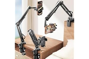 LISEN Gooseneck Phone Holder for Desk Bed [3rd Upgrade] Cell Phone Stand for Desk Bed Accessories,Gifts for Seniors Elderly Tech Lovers Mount for Recording Filming Laying Down Flexible Arm Clamp Clip