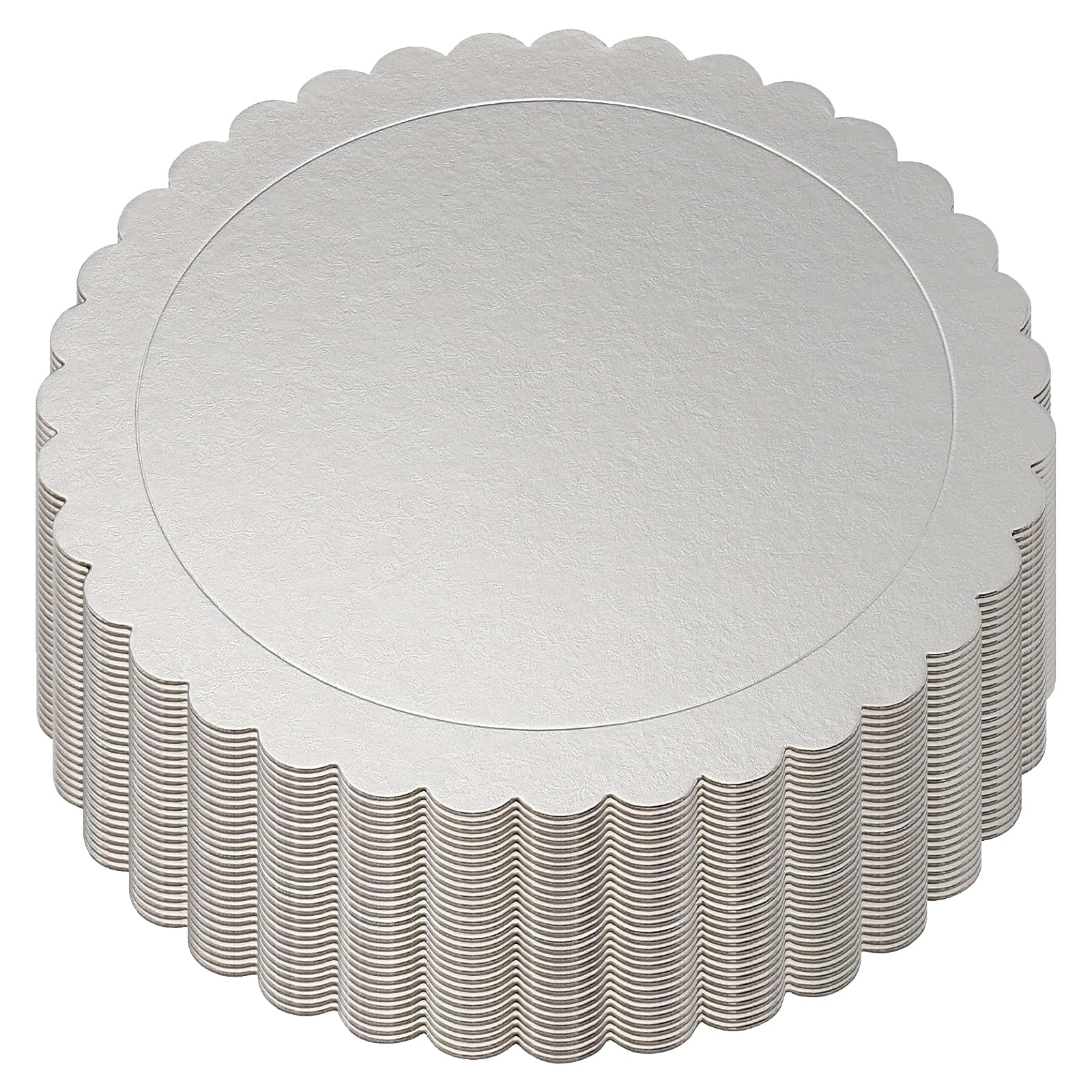 PINGEUI 30 Pack 30cm Round Cake Boards, 2mm Thick Silver Cardboard Scalloped Cake Circle Base for Party Wedding Cake Decoration
