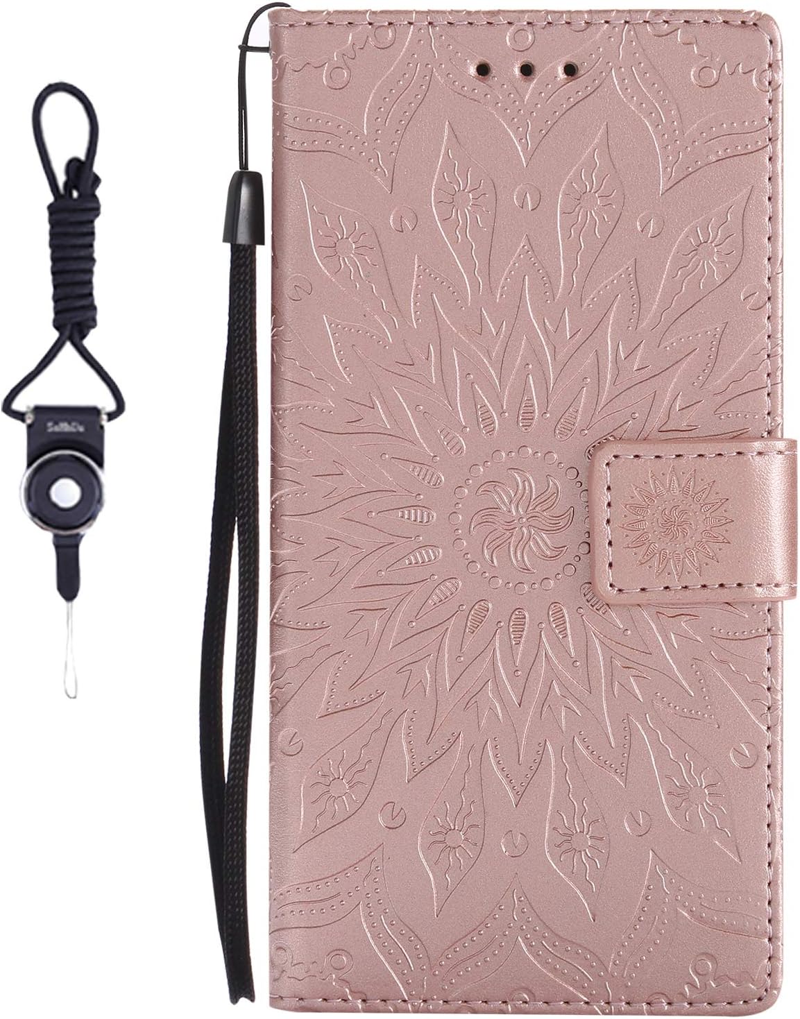 SsHhUu Sony Xperia Z4 Case, Premium PU Leather Folio Wallet [Sun Flower] Magnetic Stand Card Slot Flip Protective + Lanyard Slim Cover Case for Sony Xperia Z4 E6553 (5.2") Rose Gold