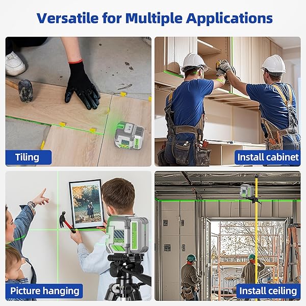 HUEPAR PRO LASER LEVEL RECHARGEABLE, SELF LEVELING GREEN CROSS LINE LASER LEVEL TOOL WITH OUTDOOR PULSE MODE, 18-HOUR LONG RUNTIME, 360° MAGNETIC BRACKET, FOR DIY, CONSTRUCTION, FLOOR TILES&DECORATION