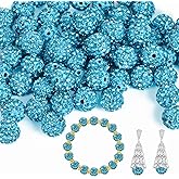 150pcs 10mm Rhinestone Beads for Jewelry Making,Full of Diamonds Round Disco Bead Bulk,Clay Bead for Crafting,Rhinestone Clay Beads for DIY Baseball Necklace Bracelet (Aquamarine, 10mm/100pcs)