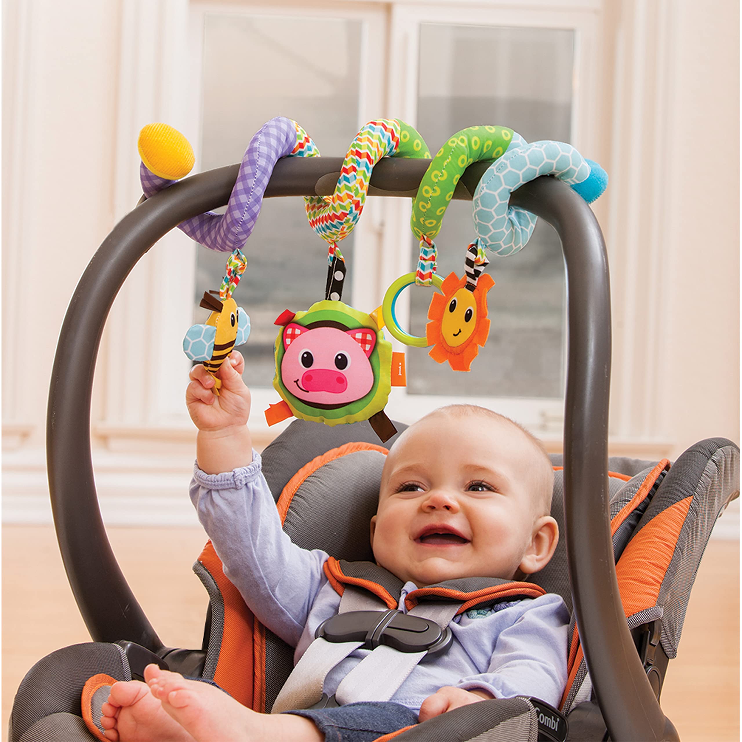 Infantino Stretch & Spiral Activity Toy - Textured Play Activity Toy for Sensory Exploration and Engagement, Ages 0 and Up, Blue Farm