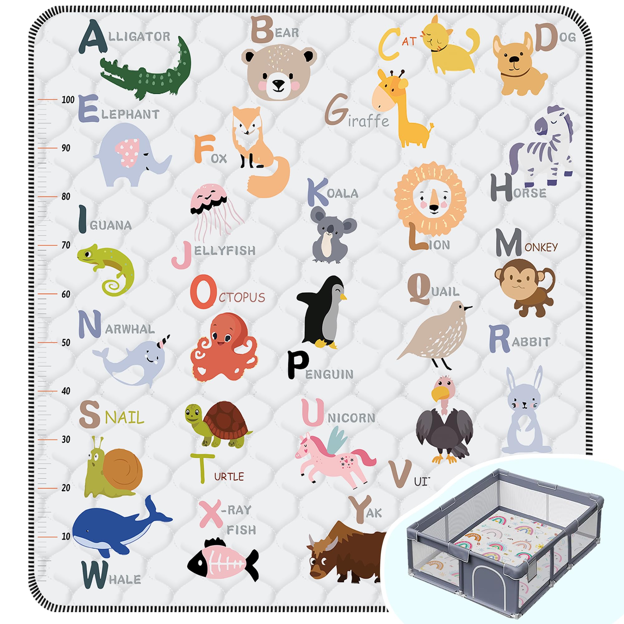 Photo 1 of FUGWU Baby Play Mat?Thick Soft 71" X 59" Playpen mat, Non-Slip and Machine Washable Baby Play Mats for Floor?Crawling Mat for Babies, Toddlers & Infants to Play and Learn (Animal Alphabet-A)
