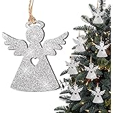 12pcs Glitter Silver Angel Ornaments for Christmas Tree Wooden Angel Tree Ornaments Christmas Decorations Bulk (Silver)