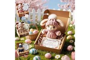 Handmade Mini Bunny Hug Cute Easter Gift, 2026 New Soft Plush Rabbit Mini Rabbit Hugs in Box with Card, Easter Basket Bunny S