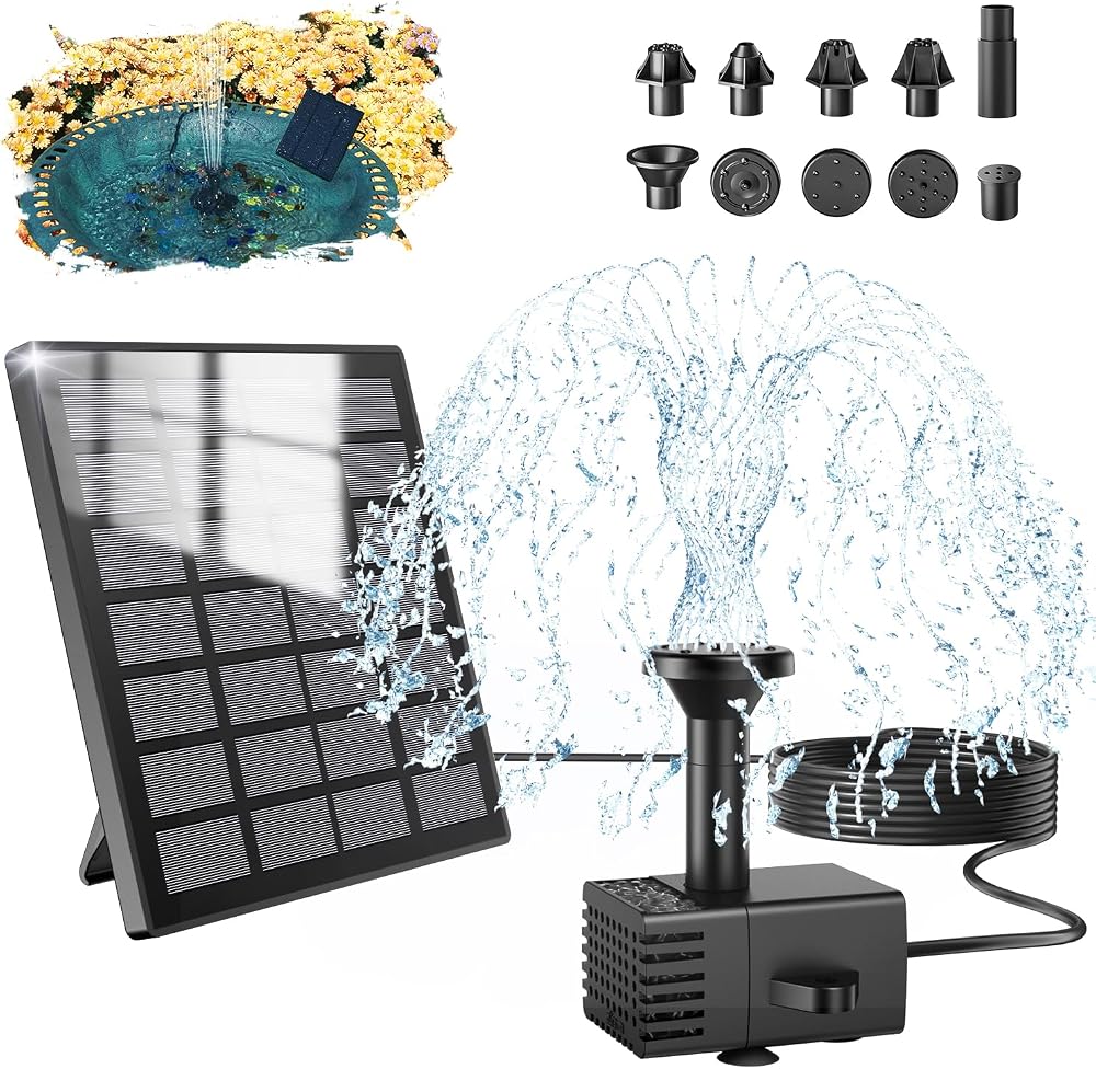 SZMP Solar Fountain Kit 2026 Glass Panel 10 Nozzles 9.84ft Cord Garden Pond