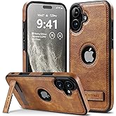 PENKX Designed for iPhone 16 Plus Leather Case with Stand, Protection Slim Adjustable Kickstand Phone Cover Compatible with iPhone 16 Plus (Brown)