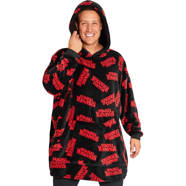Felpa Coperta Stranger Things Uomo - Oversize Pile Hellfire Club Con Cappuccio E Tascone, Sherpa, Taglia Unica, Regalo Ufficiale Per Fan