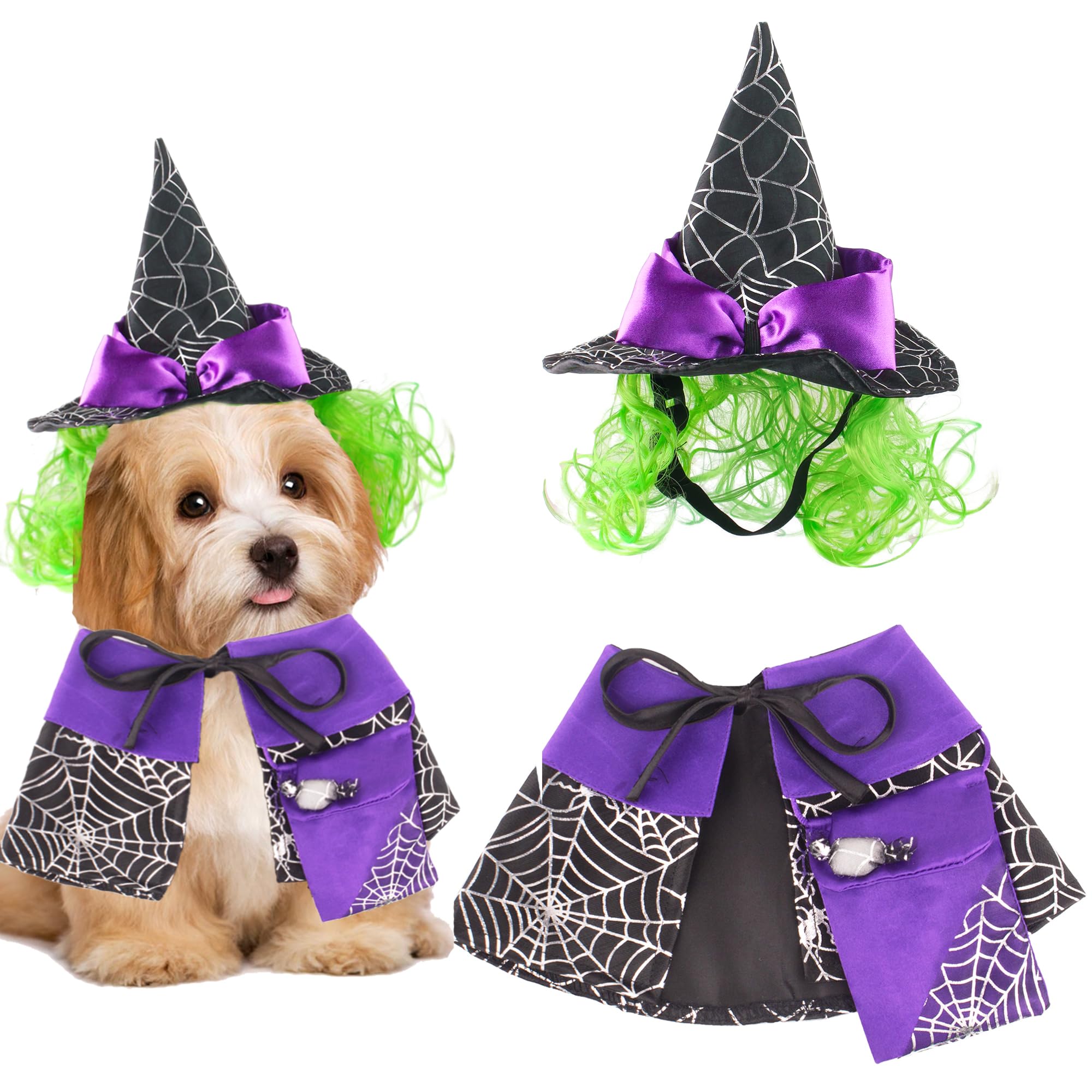 Photo 1 of ADOGGYGO Dog Halloween Costume Purple Witch Pet Costume Halloween Cloak Witch Hat Costumes for Small Medium Dogs Pets