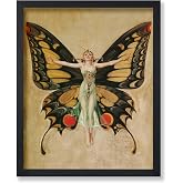 Monem Art Vintage Butterfly Poster - Retro Butterfly Woman Print - Mythical Creature Art - Gift for Woman, Animal Lover - Surrealism Decor for Home, Office, Bedroom - 8x10 UNFRAMED Wall Art