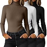 Ficerd 3 Pack Women's Ribbed Thermal Turtleneck Tops Long Sleeve Stretch Shirts Knitted Fitted Lightweight Base Layer