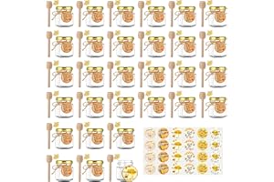 GIVAMEIHF Mini Glass Honey jars-1.5 oz,30 pcs Hexagon Honey Jars with Wooden Dipper,Gold Lid,Bee Pendant,Rope,Mini Honey Jars with Dipper,Perfect for Baby Shower,Wedding Favors,Party Favors
