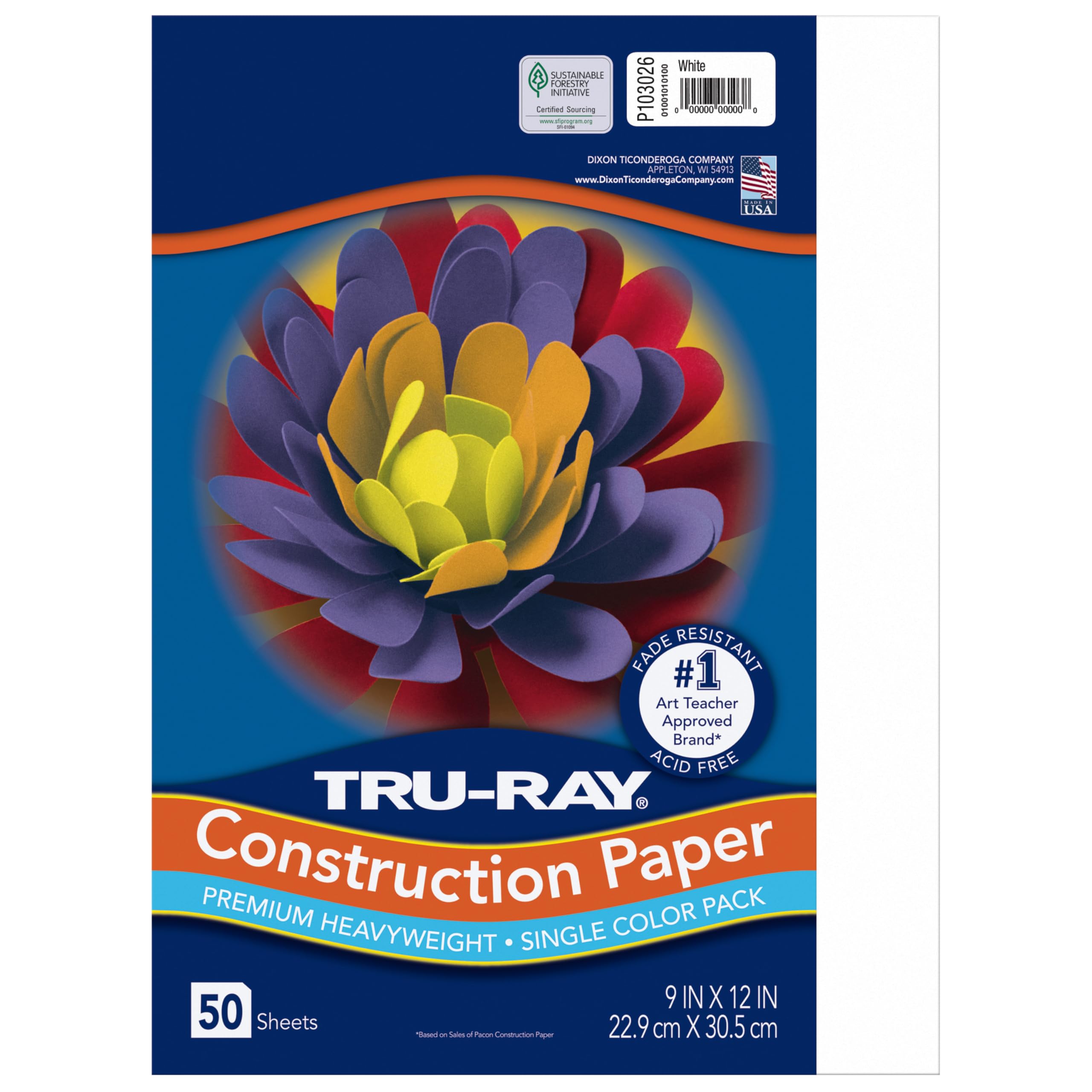 Tru-Ray® Construction Paper, 50% Recycled, 9" x 12", White, 50 Sheets/Pack, Case of 50 Packs, 2500 Sheets Total Image