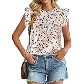 Avanova Women Ruffle Sleeve Blouses Shirts Boho Print Work Business Tops