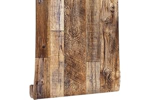 Yun-aeon Brown Wood Peel and Stick Wallpaper 17.3" X 120"Coffee Brown PVC Self Adhesive Wood Wall Peel and Stick Paper for Wall Covering Furniture Countertop Kitchen Christmas DIY