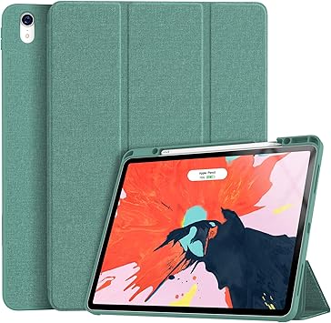 Amazon Com Soke Ipad Pro 12 9 Case 2018 With Pencil Holder Premium Trifold Case Strong Protection Apple Pencil Charging Auto Sleep Wake Soft Tpu Back Cover For Ipad Pro 12 9 3rd Gen Lake Blue