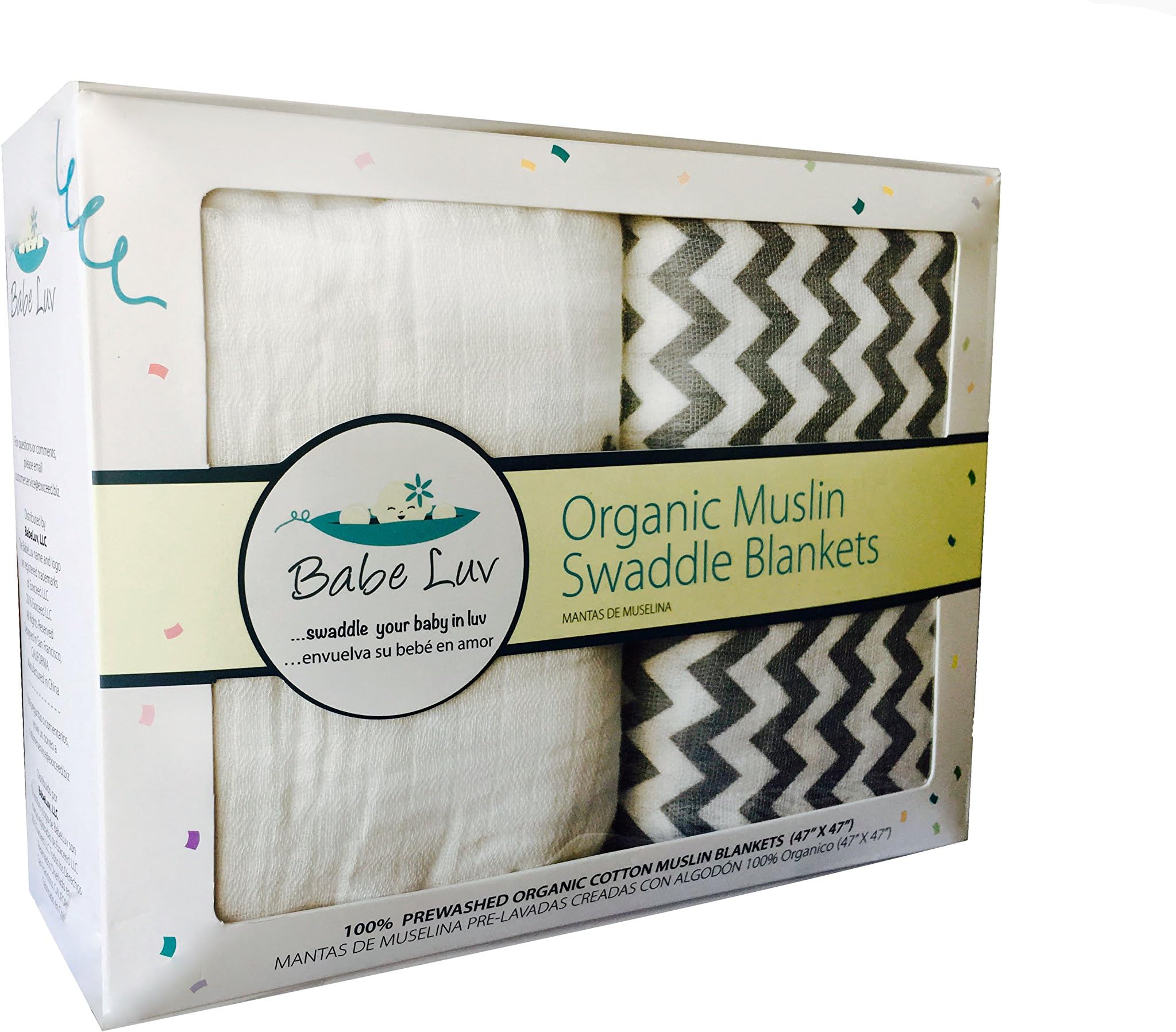 BabeLuv Softest Muslin Cotton Swaddle Blanket (2-Pack) Gender Neutral | 47" X 47" | Ultra Soft 100% Organic Swaddle Get Newborn Infant Safe & Cuddly Feel Introductory Offer