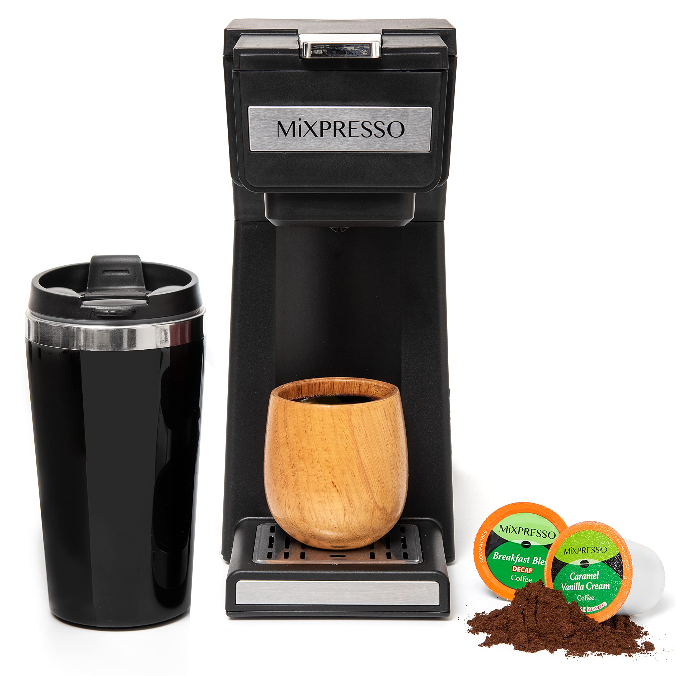 Photo 1 of ***SHOWS SIGNS OF HEAVY USAGE***  Mixpresso Coffee Maker Single Serve For Ground Coffee & Compatible With K Cup Pods, With 14oz Travel Mug & Reusable Filter For Home, Office & Camping.