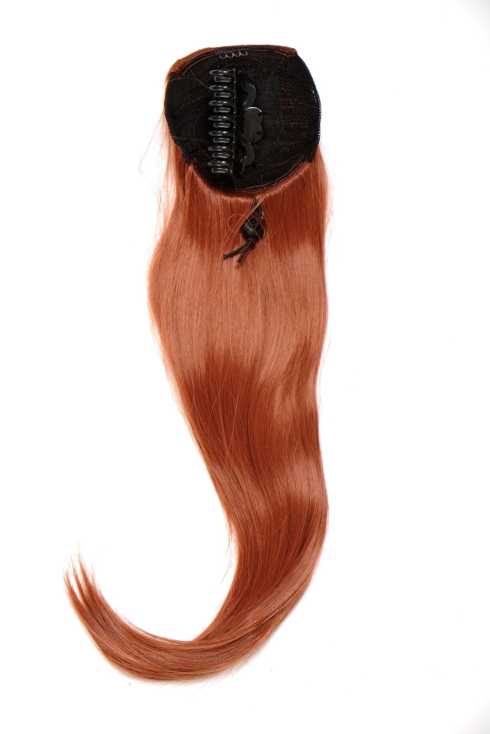 WIG ME UP WK06-350 Hairpiece ponytail with micro clamp, combs and elastic draw string straight voluminous very long dark copper red 23inch