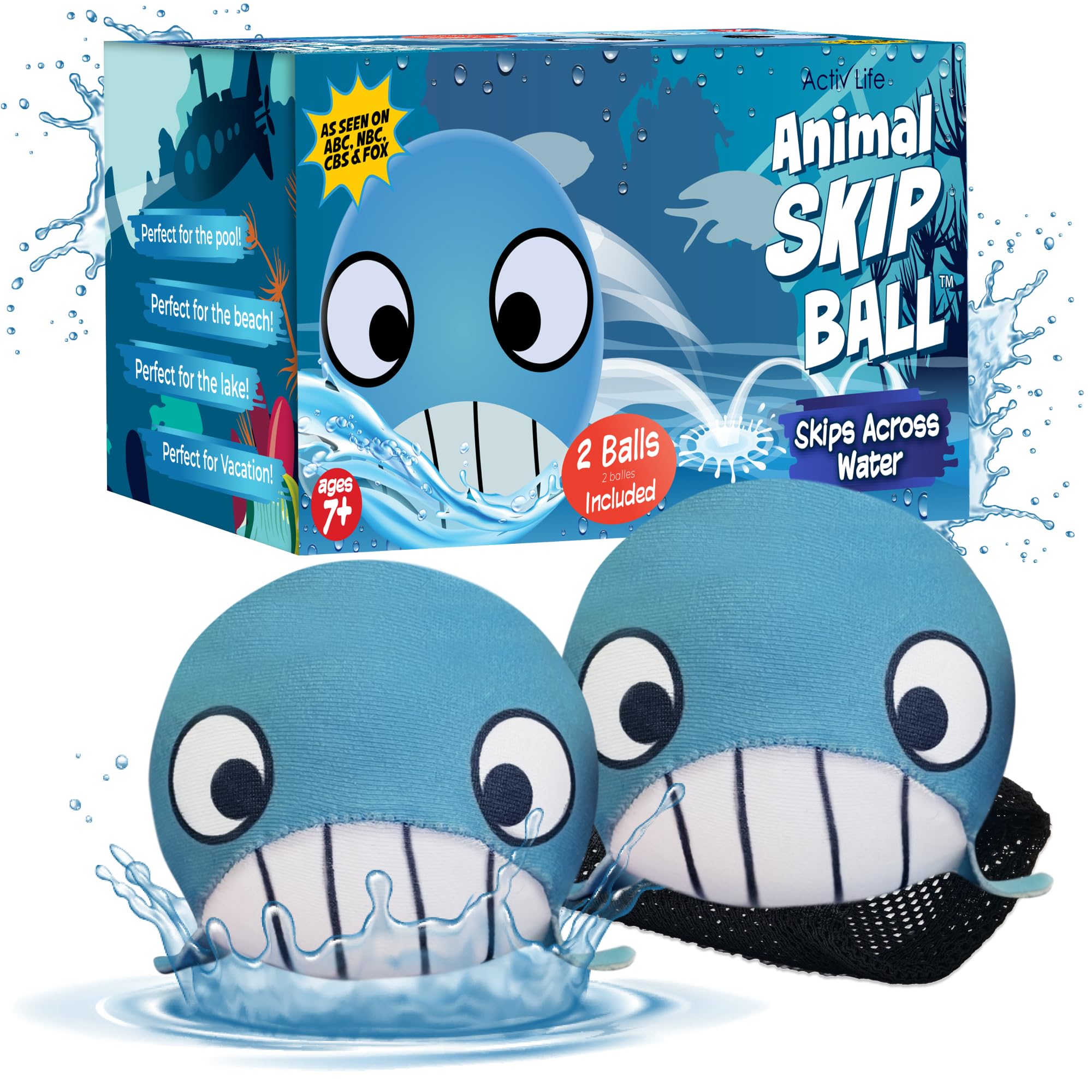 Activ Life The Ultimate Skip Ball: Summer Fun Guaranteed Water Bouncing Ball, A Must-Have Beach, Lake, and Pool Companion for All Ages, Create Memories with Friends & Family, 2pack, Whales