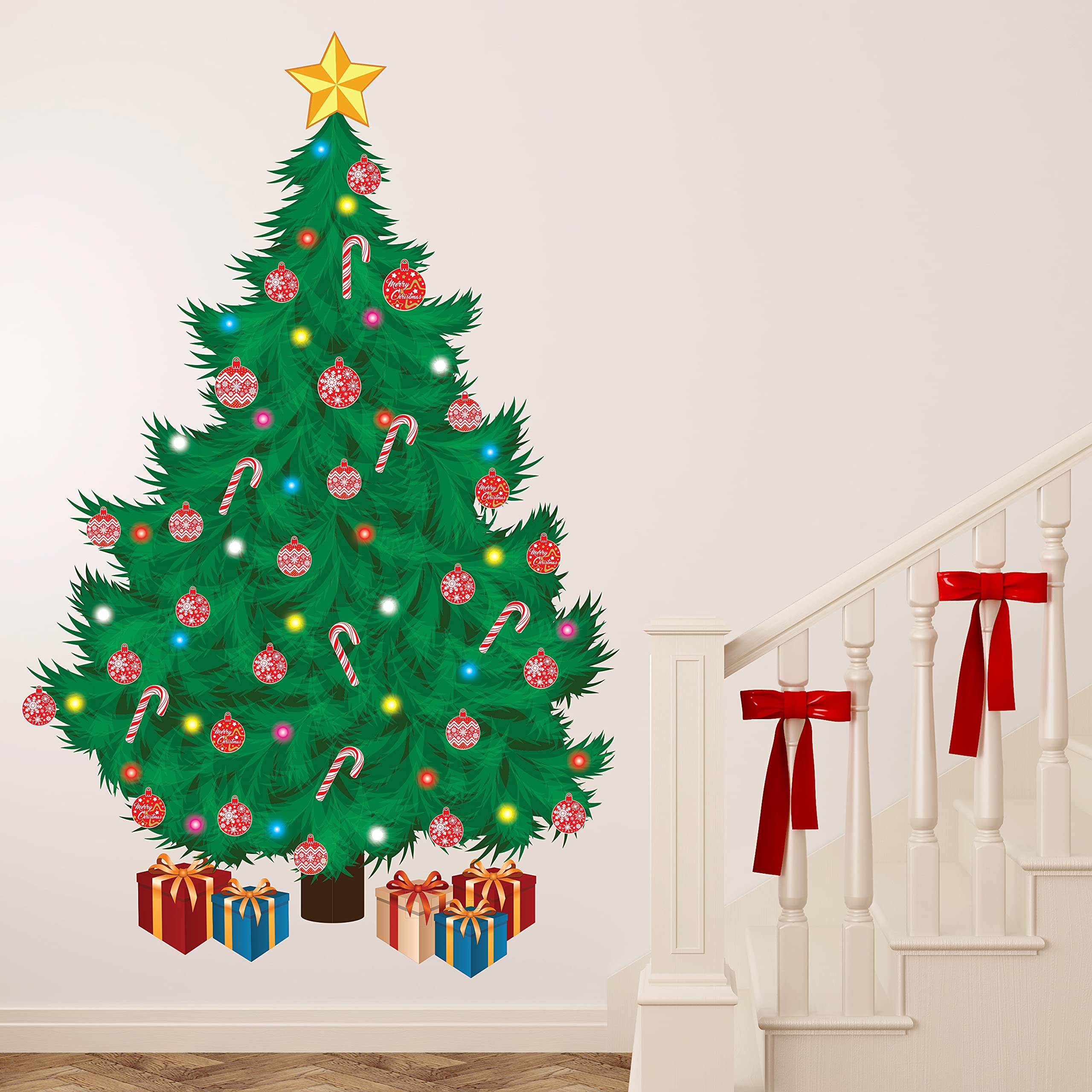 WALPLUS Christmas Decorations Wall Stickers Traditional Christmas Tree Wall Art Window Display Clings Decals Living Room Sale Clearance PVC Decals for Glass Xmas Winter Décor