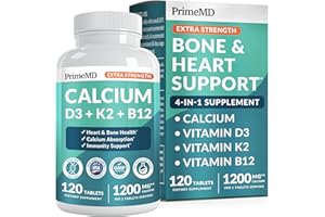 PRIMEMD 4-in-1 Calcium 1200 mg With Vitamin D3 Supplements for Women and Men - Calcium Extra Strength with Vitamin D3 K2 5000 IU Supplement,1200 mg per serving -Free - Vegan-Friendly (120 count) (Pack of 1)