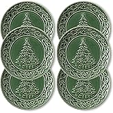 Metahom Christmas Tree Dinner Plates, 10 Inch Ceramic Serving Plates, Green Serving Dish Set, Dishwasher and Microwave Safe, 
