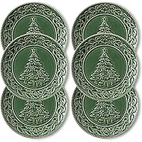 Metahom Christmas Tree Dinner Plates, 10 Inch Ceramic Serving Plates, Green Serving Dish Set, Dishwasher and Microwave Safe, 