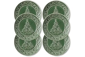 Metahom Christmas Tree Dinner Plates, 10 Inch Ceramic Serving Plates, Green Serving Dish Set, Dishwasher and Microwave Safe, 