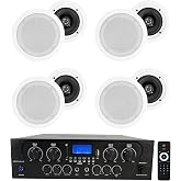Rockville RPA40BT 4 Zone Home Receiver with 8 HC55 White Ceiling Speakers | 1000W Peak/250W RMS Amplifier, Bluetooth, Optical, USB/SD, 2 Mic Inputs, Zone Volume Controls, 5.25" 8 Ohm, 5-Items