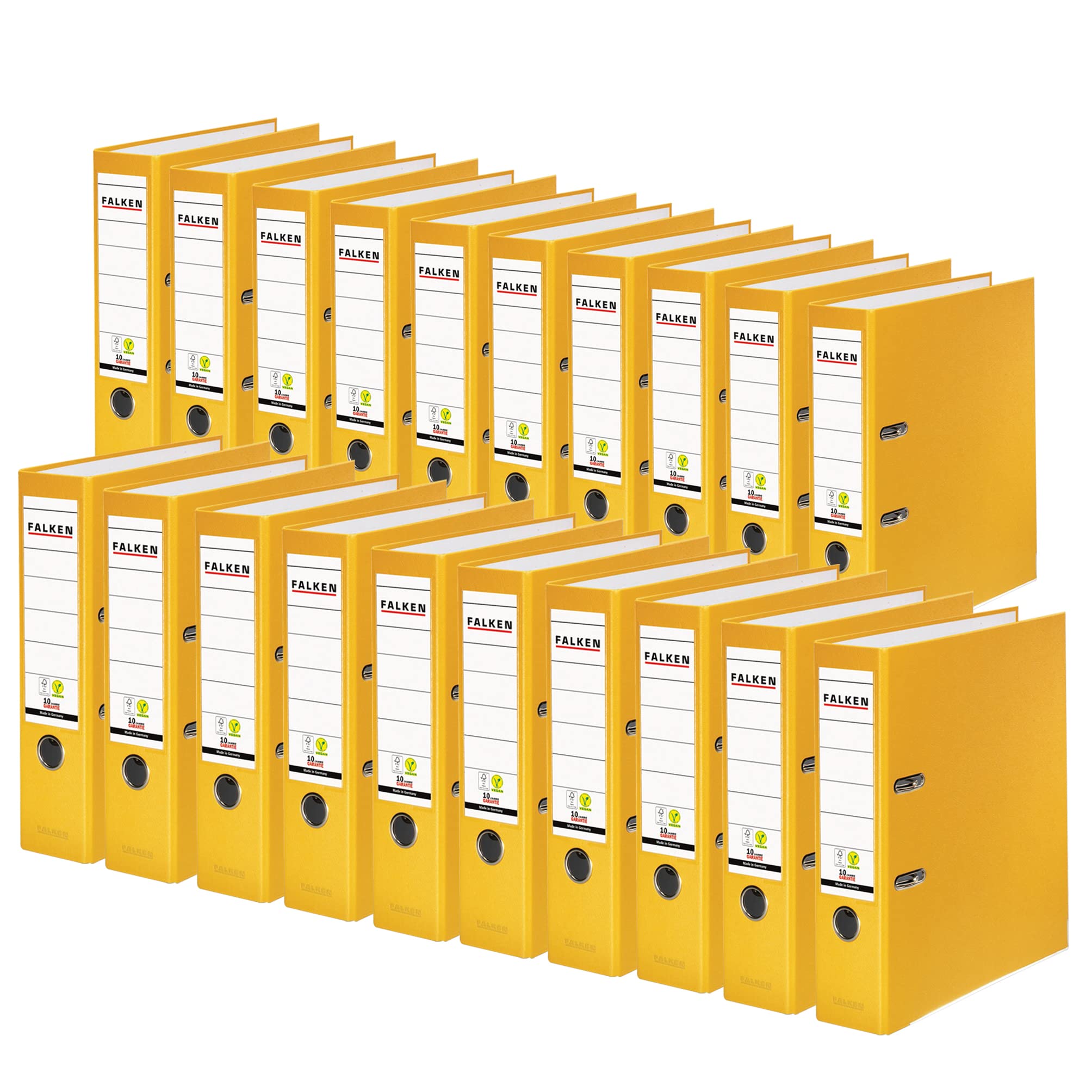 Exacompta - Ref 09984048007F - FALKEN - Vegan PP Lever Arch Files - Suitable for A4 Documents, 80mm Spine , Spine Label, Metal Finger Hole - Yellow (Pack of 20)