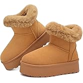 SHIBEVER Women's Snow Boots Winter: Suede Fur Lined Waterproof Anti-Slip Furry Platform Women Ankle Snow Boots