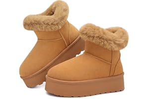 SHIBEVER Women's Snow Boots Winter: Suede Fur Lined Waterproof Anti-Slip Furry Platform Women Ankle Snow Boots