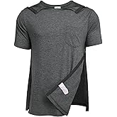 Deyeek Men's Post Shoulder Surgery Shirts Recovery Tear Away Short Sleeve Full Open Side Snap Adaptive Chemo Clothing