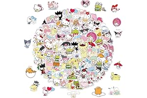 XXMML 100pcs Sanrio Cartoon Stickers, Kawaii Hello Kitty Kuromi Mymelody Waterproof Vinyl Decal for Teen Kids Girl Adult Laptop, Travel Case, Phone, Bike, Water Bottle, Guitar, Computer, Skateboard
