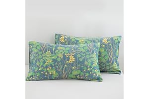 Purefair 100% Cotton Muslin Pillow Shams Set of 2 Jacquard Floral Botanical Plants Pillow Covers, Soft 3 Layers Gauzy Reversible Pillow Protectors, 20"x30"