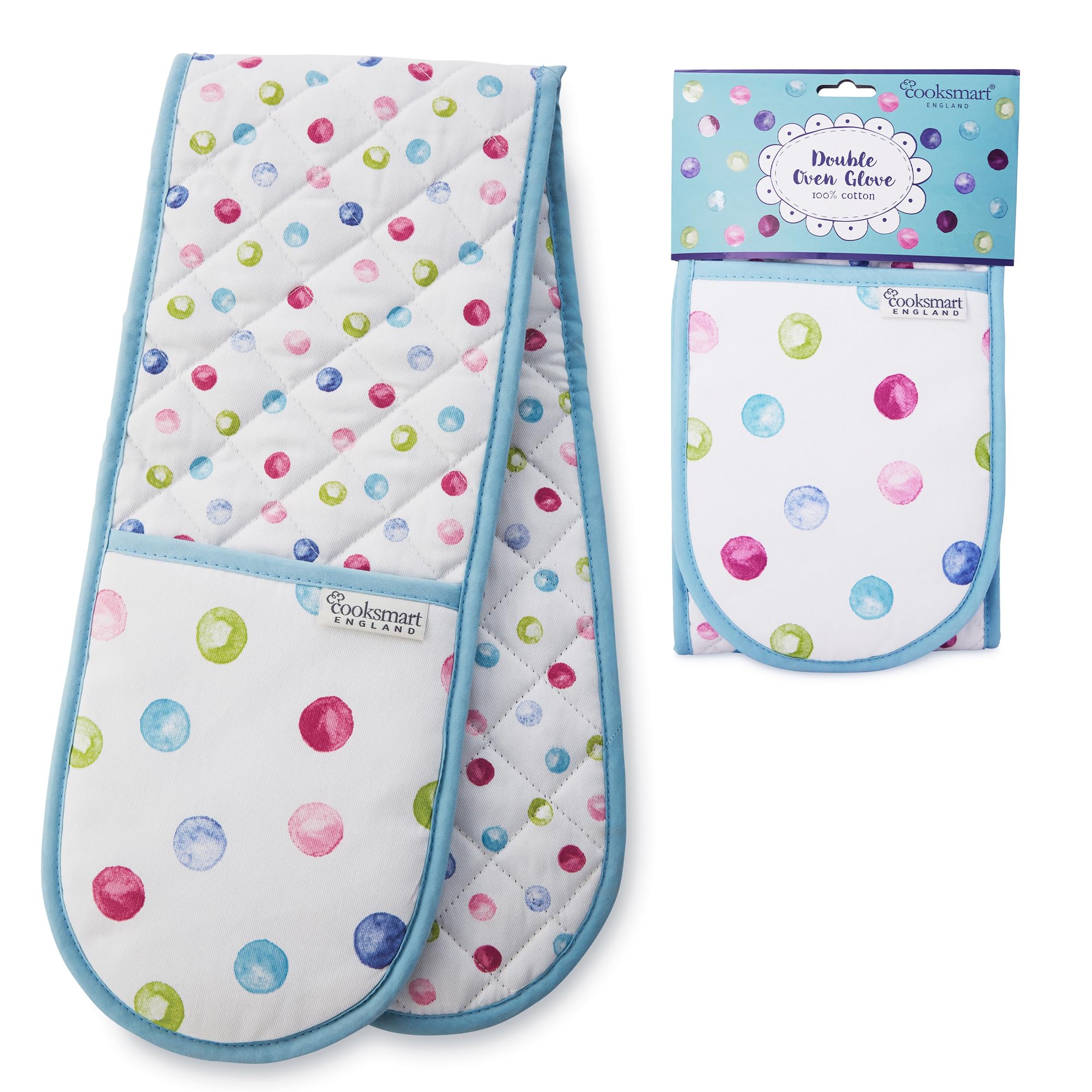 Cooksmart Spotty Dotty Double Oven Gloves for Home Cooking & Baking | Heat Resistant Cotton Gloves with Maximum Protection | Safe & Comfortable Oven Mitt & Potholder for Kitchen