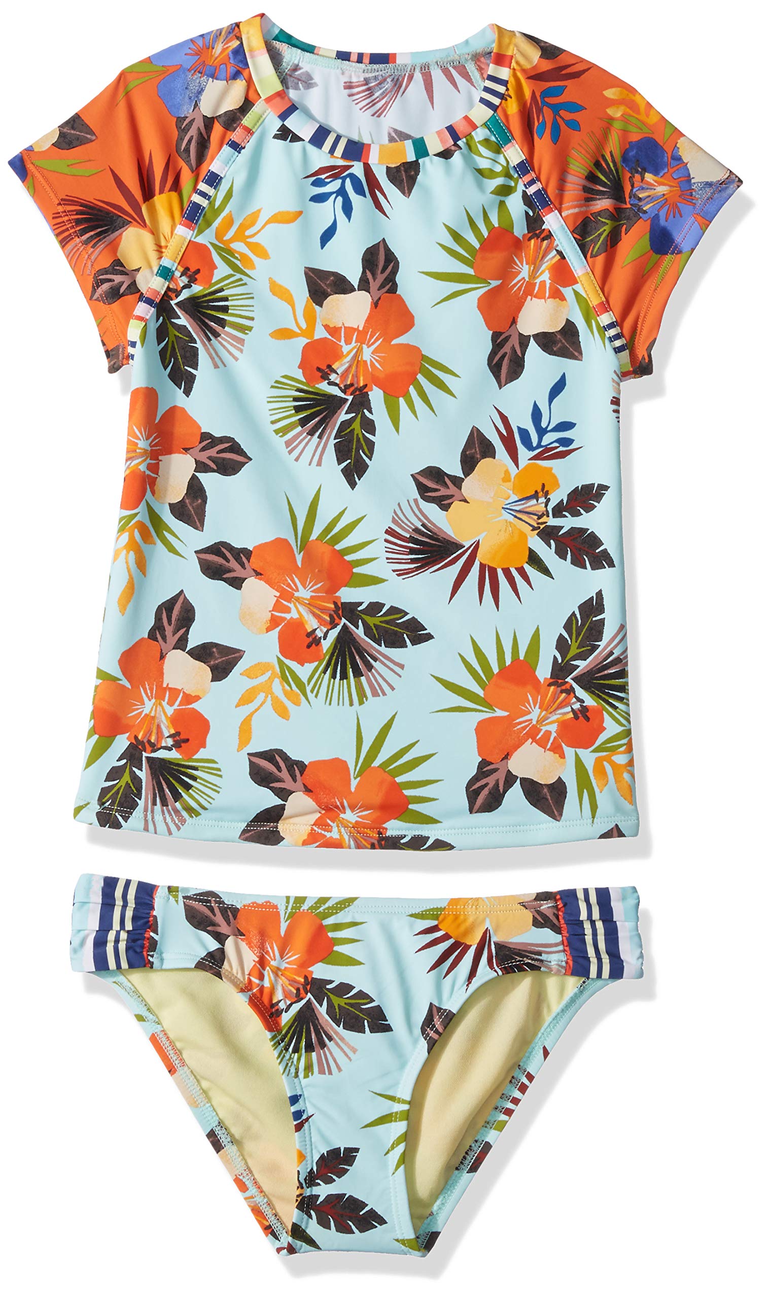 Hobie Big Girls' Short Sleeve Rashguard and Side Shirred Bottom Swimsuit Set