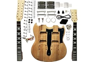 AYUBOUSA Double Neck Guitar Kits Beginner Kits 12 String Right Handed with Mahogany Body Mahogany Neck DYED Poplar Laminated Fingerboard Chrome Hardware Build Your Own Guitar.