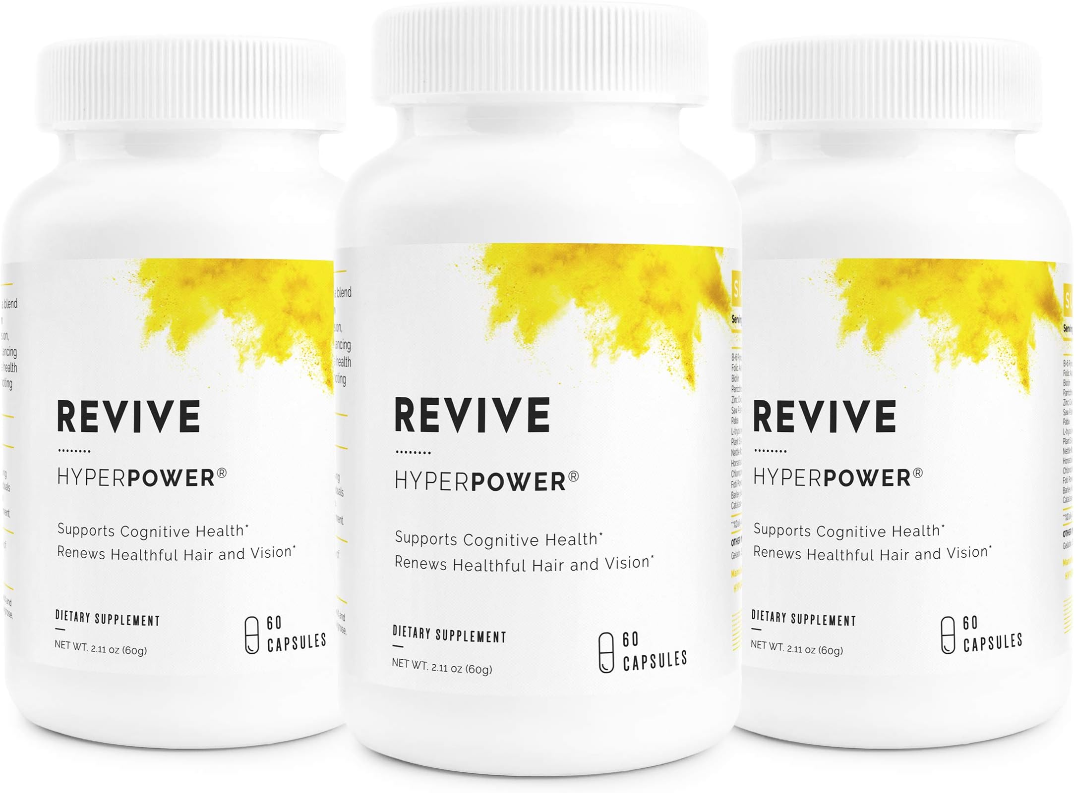 HyperPower Revive Extra Strength - Restore Youth with Vitamins, Biotin, Antioxidants & Enzymes - Promotes Hair Growth, Brain Function & Eye Health - 60 Capsules, Made in USA, 3-Pack