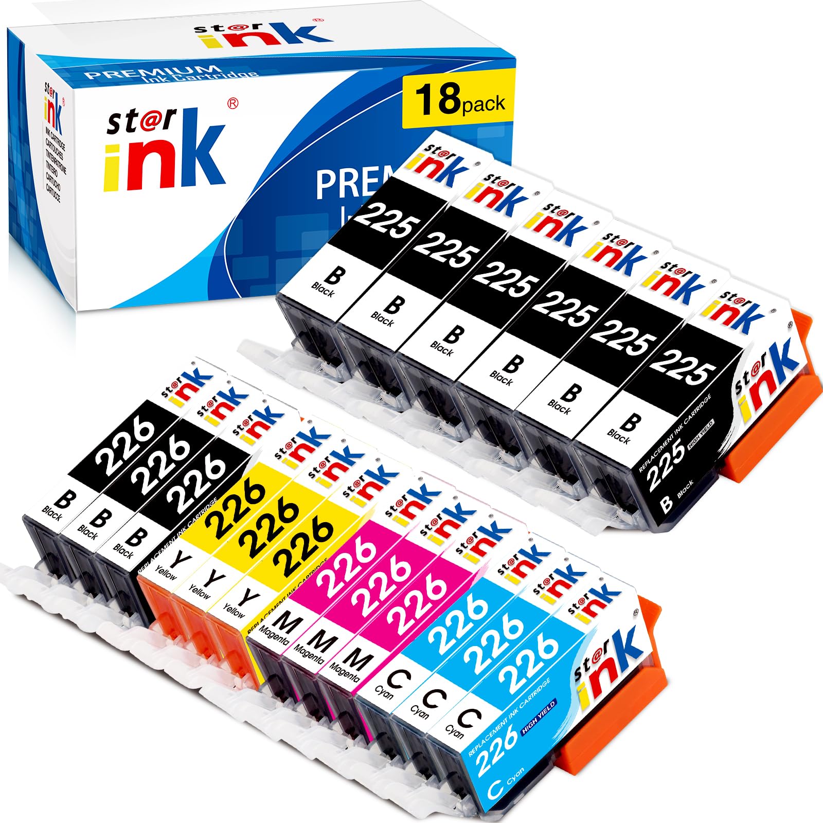 Photo 1 of 225 226 Ink Cartridges(18-Pack) Replacement for Canon PGI-225 CLI-226 Ink Compatible for Canon MG5320 MG5220 MG6120 MG6220 MG8120 MX882 MX892 MX712 Printer(6 PGBK, 3BK, 3C, 3M, 3Y)