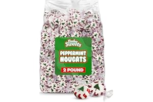 BUHA SWEETS Bulk Christmas Peppermint Nougats 2 lb Pack - Soft Chewy Mint Candy with Green Christmas Tree Center - Individually Wrapped Holiday Candies for Candy Bowls, Parties & Gifts (Approx 110 Pieces)